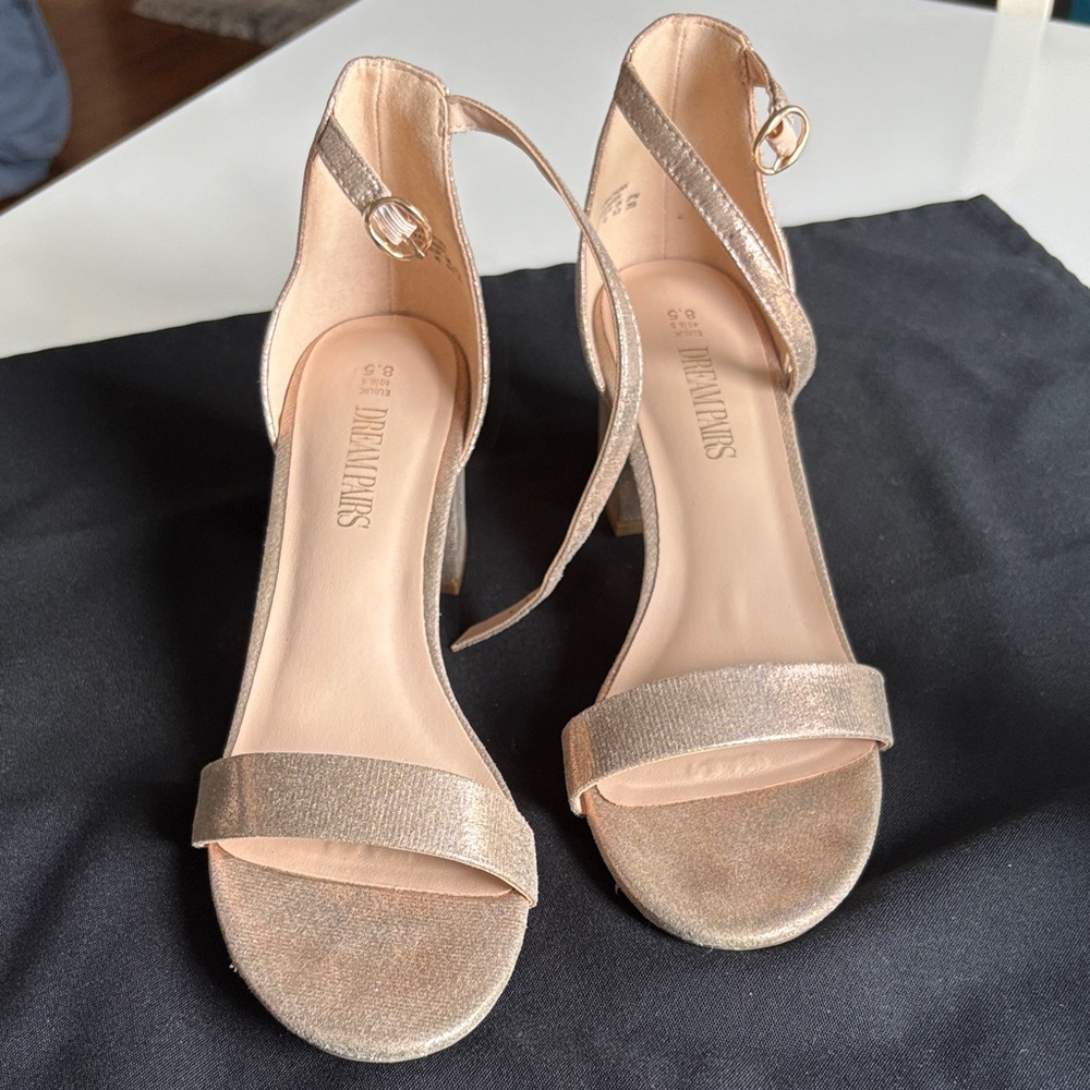 Dream Pairs Shimmering Rose Gold Block Heel Sandals